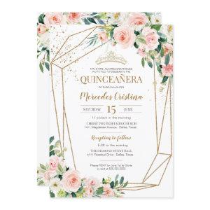 Quinceanera Blush Pink Roses and Gold Pearl Tiara