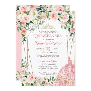 Quinceanera Blush Pink Roses and Gold Pearl Tiara