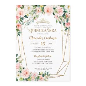 Quinceanera Blush Pink Roses and Gold Pearl Tiara