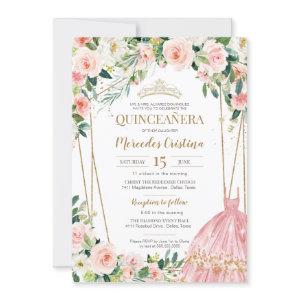 Quinceanera Blush Pink Roses and Gold Pearl Tiara