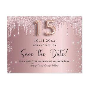 Quinceanera blush pink silver dust save the date announcement postcard
