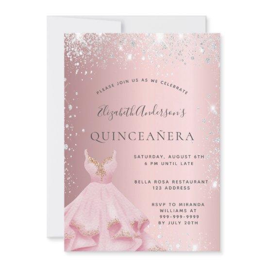 Quinceanera blush pink silver glitter dust dress