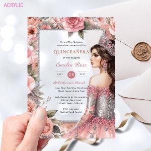 Quinceañera Blush Pink Silver Roses Dress Quince Acrylic
