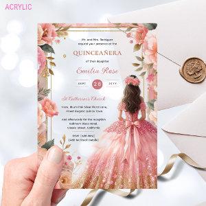 Quinceañera Blush Pink Silver Roses Dress Quince Acrylic