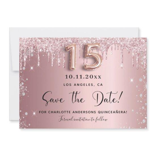 Quinceanera blush pink silver save the date