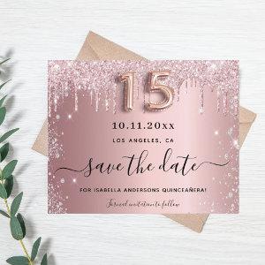 Quinceanera blush pink silver save the date card