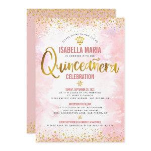 Quinceañera Blush Pink Watercolor Gold Foil Girly