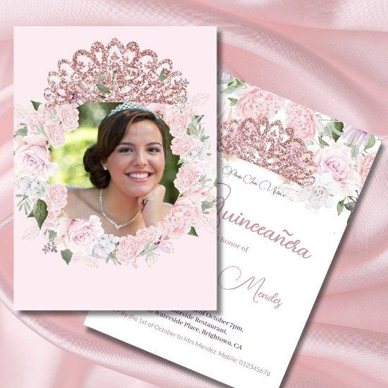 Quinceanera Blush Pink Watercolor Photo Floral