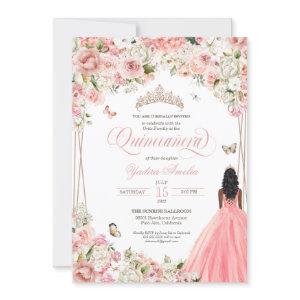 Quinceanera Blush Pink White Floral & Butterfly In