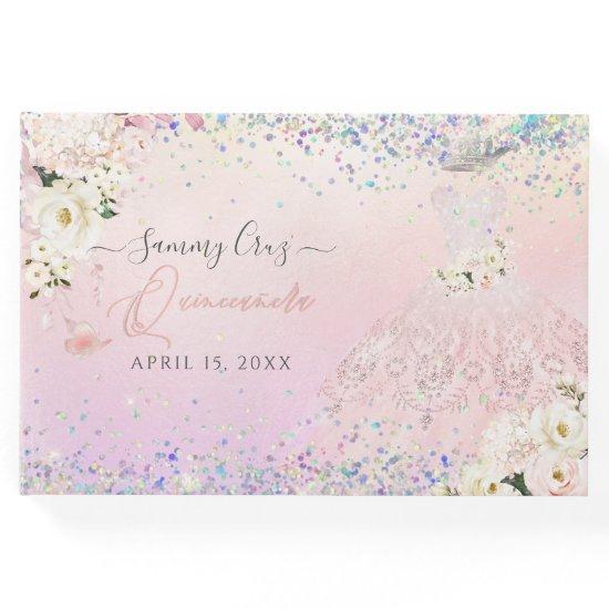 Quinceanera Blush Princess Glitter Gown Confetti G Guest Book