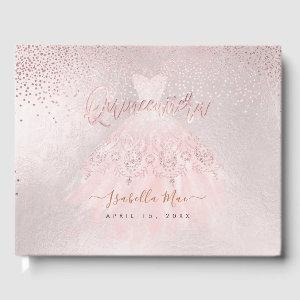 Quinceanera Blush Princess Glitter Gown+Confetti Guest Book