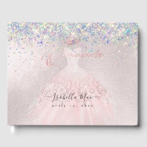 Quinceanera Blush Princess Glitter Gown Confetti Guest Book