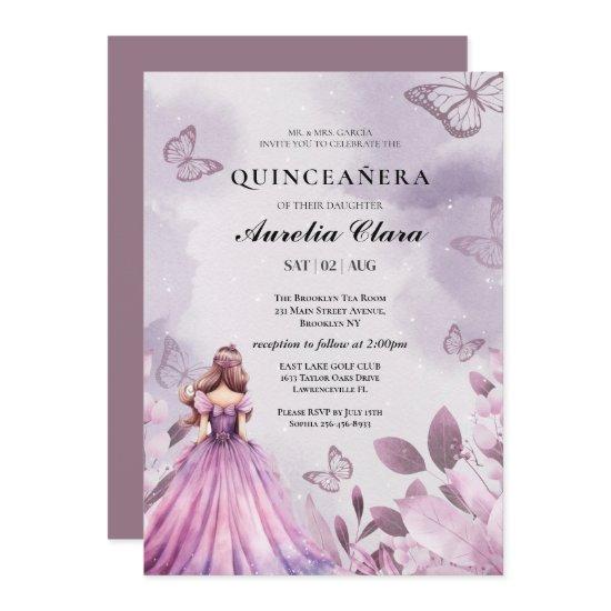 Quinceañera Blush  purple Floral Butterfly