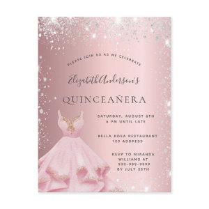 Quinceanera blush silver glitter dust dress  postcard