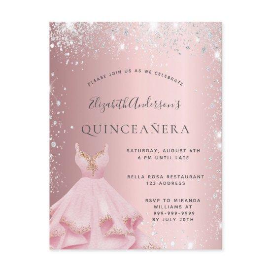 Quinceanera blush silver glitter dust dress  postcard
