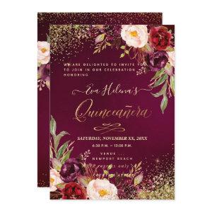 Quinceañera, Blush Watercolor Flowers DIY Burgundy