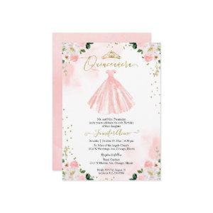 Quinceanera Blush Watercolor Flowers Pink Dress