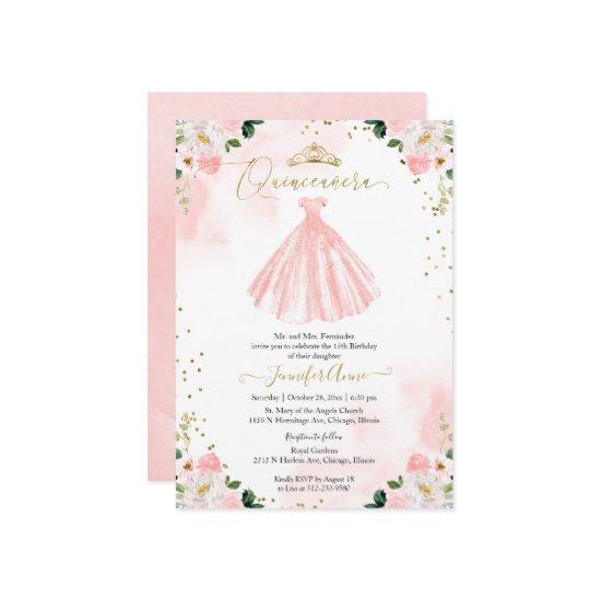 Quinceanera Blush Watercolor Flowers Pink Dress