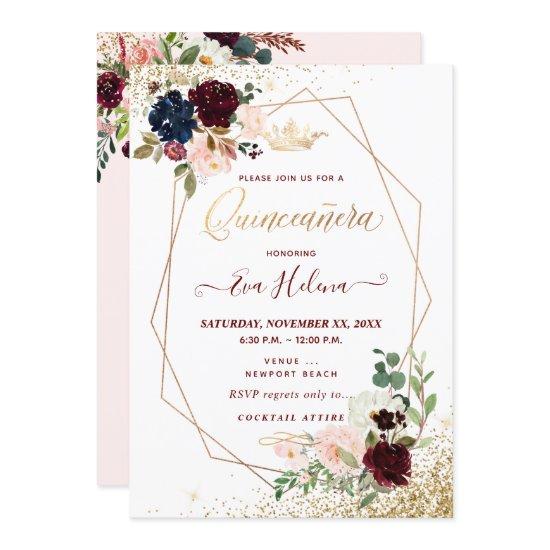 Quinceañera, Blush Watercolor Flowers Princess