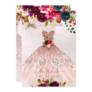 Quinceañera, Boho Floral Sparkle Gown Rose Gold