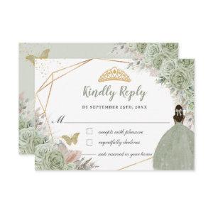 Quinceañera Boho Pampas Grass Sage Green Floral RSVP Card