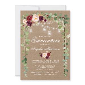 Quinceanera Botanical Floral Wood Frame Kraft