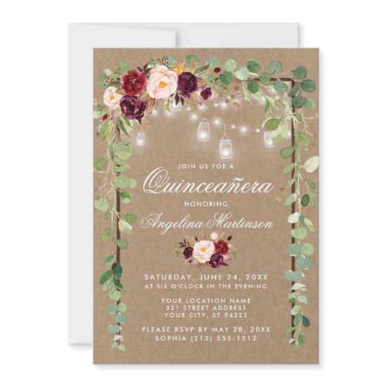Quinceanera Botanical Floral Wood Frame Kraft