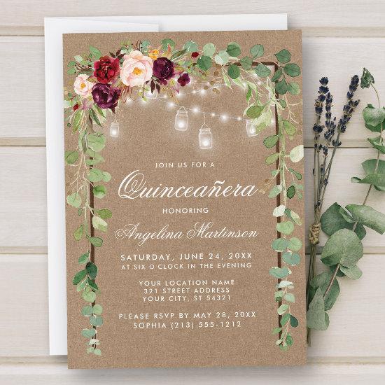 Quinceanera Botanical Green Wood Floral Kraft