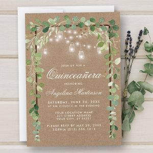 Quinceanera Botanical Green Wood Frame Kraft