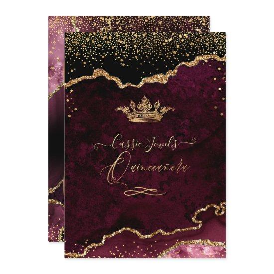 Quinceanera, Burgundy Agate Faux Gold Confetti