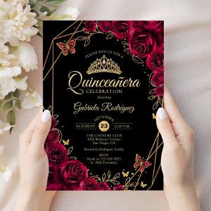Quinceanera Burgundy Black Gold Floral