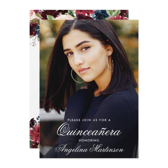Quinceanera Burgundy Blue Pink Floral Photo