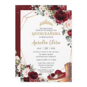 Quinceañera Burgundy Blush Floral Charro Hat Boot
