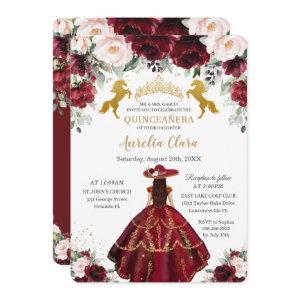 Quinceañera Burgundy Blush Floral Charro Horses