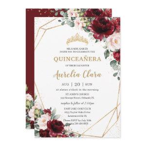Quinceañera Burgundy Blush Floral Geometric Gold