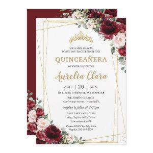 Quinceañera Burgundy Blush Floral Geometric Gold