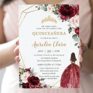 Quinceañera Burgundy Blush Floral Gold Princess