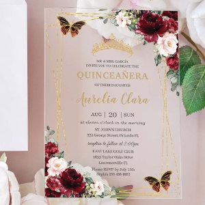 Quinceañera Burgundy Blush Floral Princess Tiara Acrylic