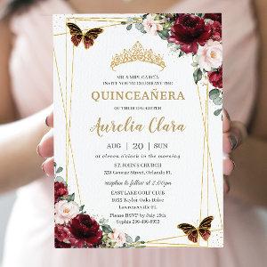 Quinceañera Burgundy Blush Floral Princess Tiara