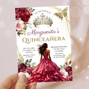 Quinceañera Burgundy Blush Floral Princess Tiara