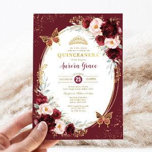 Quinceañera Burgundy Blush Flower Butterflies