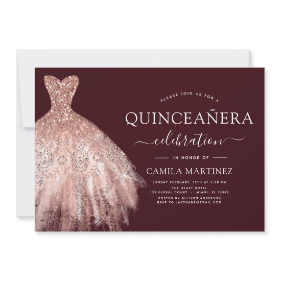 Quinceanera Burgundy Blush Pink - Rose Gold