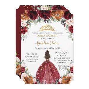 Quinceañera Burgundy Blush Rust Floral Princess In