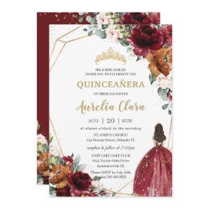 Quinceañera Burgundy Blush Rust Floral Princess