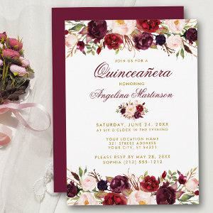 Quinceanera Burgundy Floral Gold