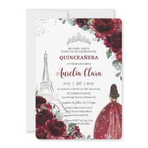 Quinceañera Burgundy Floral Paris Eiffel Princess