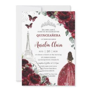 Quinceañera Burgundy Floral Paris Eiffel Princess