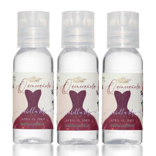 Quinceanera Burgundy Glitter Gown Hand Sanitizer