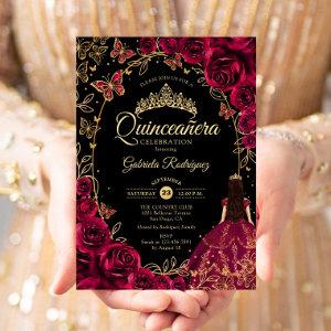 Quinceanera Burgundy Gold Black