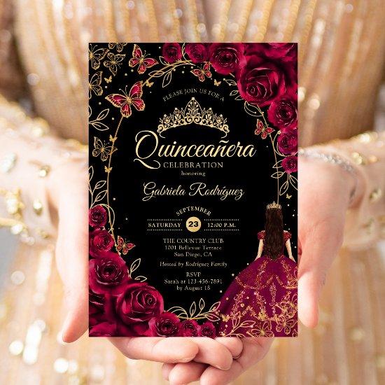 Quinceanera Burgundy Gold Black